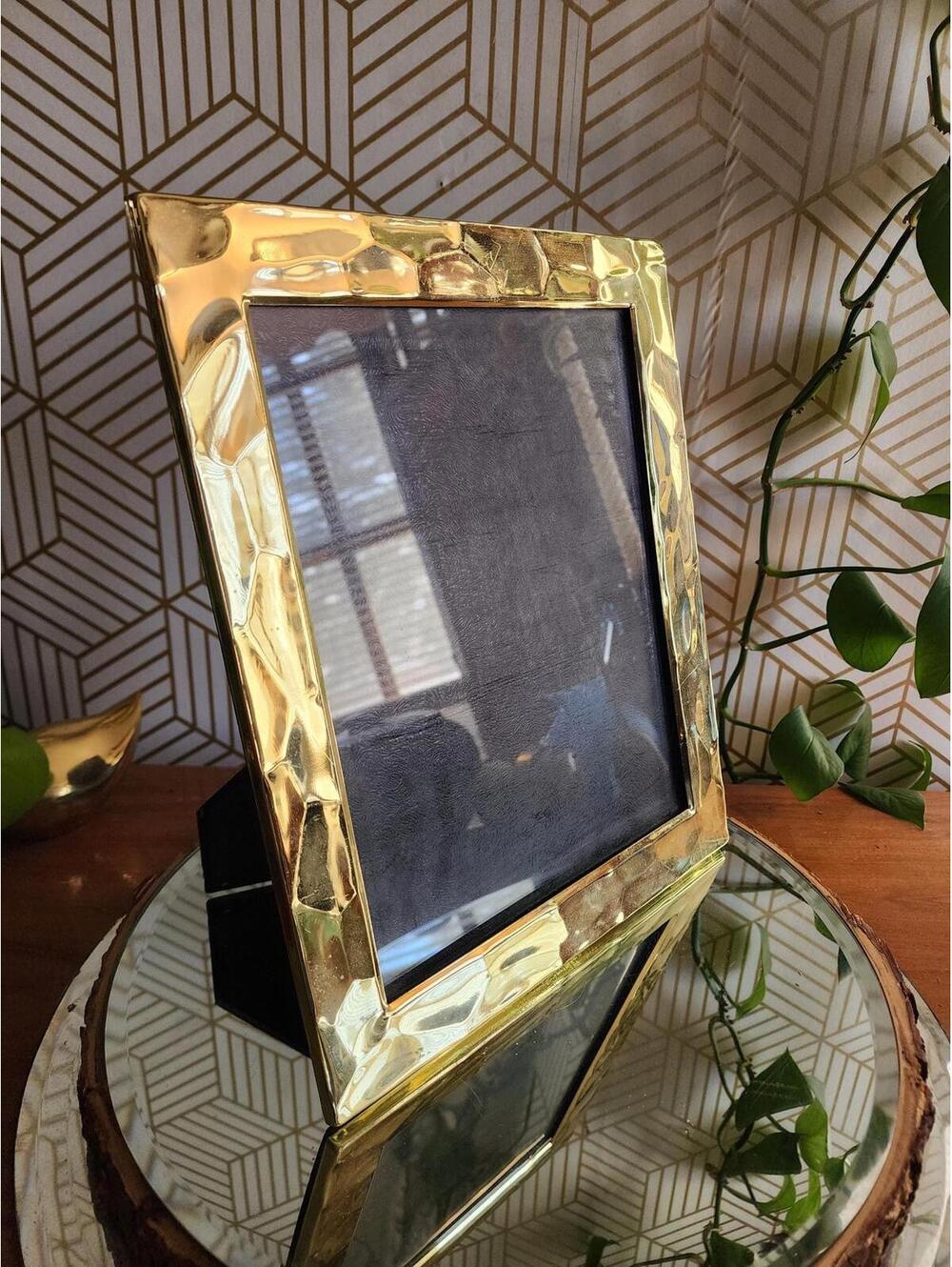 Vintage Gold Brass Photo Frame 8x10 Hanging or Freestanding 1980s